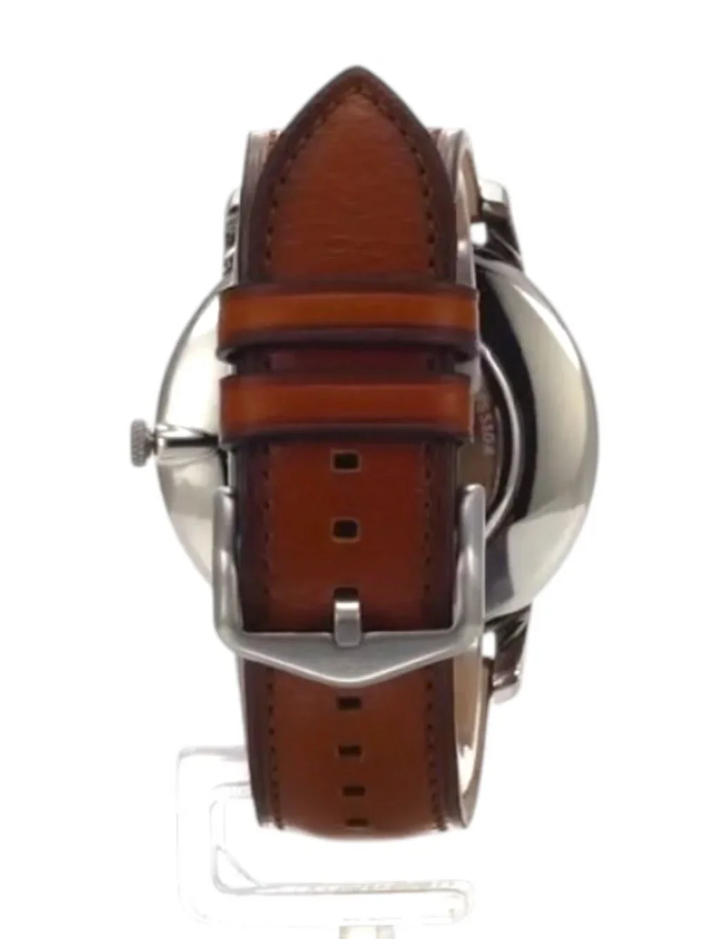 Fossil Men's Minimalist Analog Watch, Brown Leather, Silver Case, Blue Face